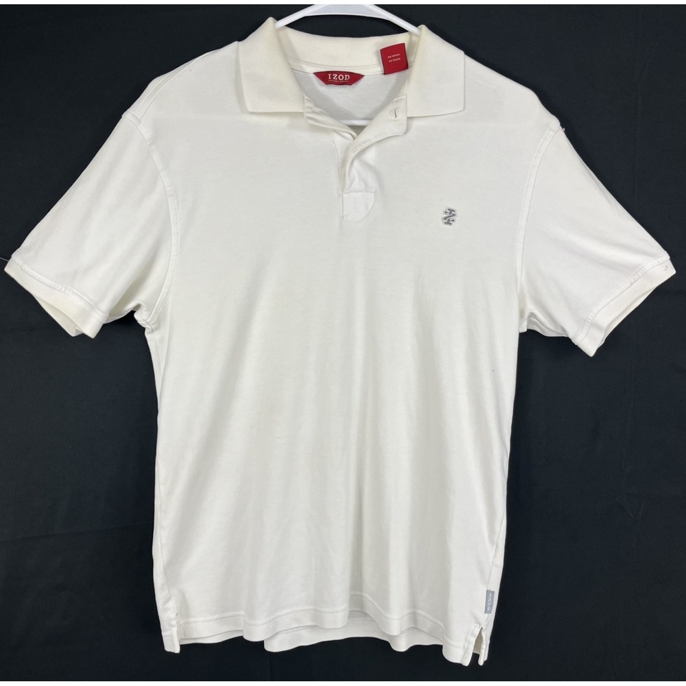 IZOD Luxury Sport Mens S White 100% Cotton Short Sleeve Embroidered Polo Shirt